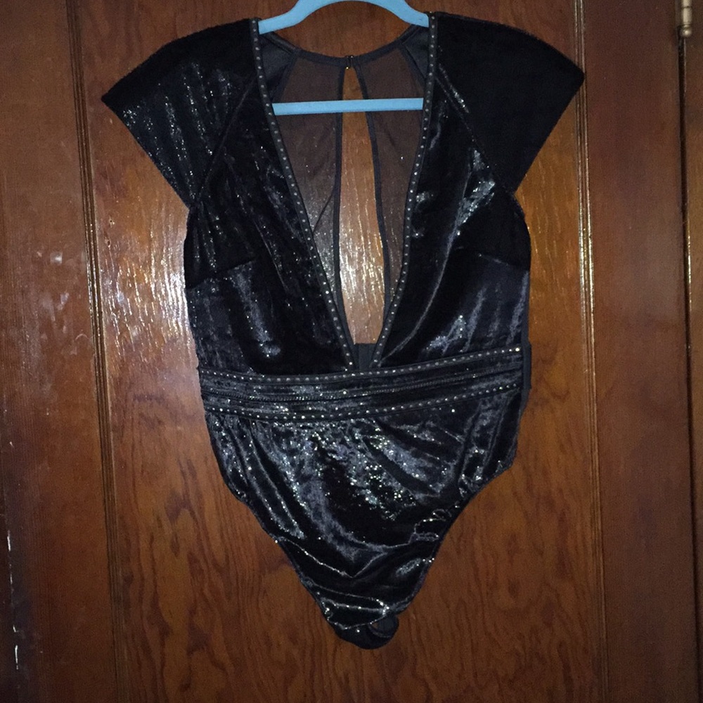 Deep V black body suit from Victoria’s Secret